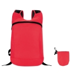 Foldable polyester backpack with cover and carabiner attachment red colour