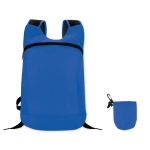 Foldable polyester backpack with cover and carabiner attachment royal blue colour