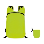 Foldable polyester backpack with cover and carabiner attachment lime colour