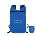 Foldable polyester backpack with cover and carabiner attachment view with print area