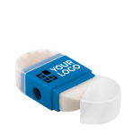 Eraser with sharpener fot office use blue colour view with print area