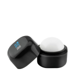 Ball-shaped lip balm in a box made of ABS, SPF 15 black colour view with print area