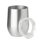 Double-walled thermal mug with transparent drink-lid, 350 ml matt silver colour