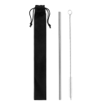 Reusable stainless steel drinking straw and cleaning brush matt silver colour