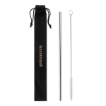 Reusable stainless steel drinking straw and cleaning brush matt silver colour main view