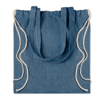 Drawstring bag with handles made from recycled cotton, 140 g/m2 royal blue colour second view