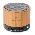 Round wooden Bluetooth speaker black colour main view