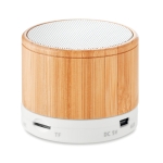 Round wooden Bluetooth speaker white colour second view