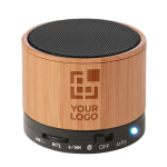 Round wooden Bluetooth speaker view with print area