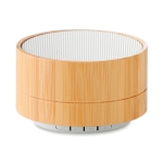 Round Bluetooth speaker made of bamboo white colour