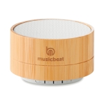 Round Bluetooth speaker made of bamboo white colour main view