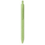 Sustainable ballpoint pen made of a wheat straw mix, blue ink green colour