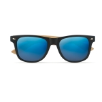 Sunglasses, bamboo temples & mirrored lenses, UV400 protection blue colour