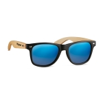 Sunglasses, bamboo temples & mirrored lenses, UV400 protection blue colour second main view