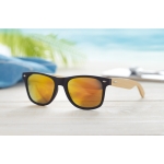 Sunglasses, bamboo temples & mirrored lenses, UV400 protection yellow colour ambient view