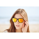 Sunglasses, bamboo temples & mirrored lenses, UV400 protection yellow colour second ambient view