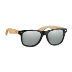 Sunglasses, bamboo temples & mirrored lenses, UV400 protection shiny silver colour second view