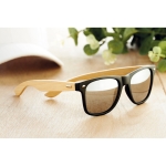 Sunglasses, bamboo temples & mirrored lenses, UV400 protection shiny silver colour ambient view