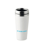 Double-walled thermos mug with sliding drink opening, 400 ml white colour view with print area