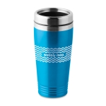 Double-walled thermos mug with sliding drink opening, 400 ml turquoise colour second main view