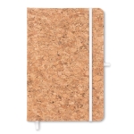 Notebook with cork cover for trade fairs and promotions, A5 white colour