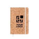 Notebook with cork cover for trade fairs and promotions, A5 view with print area