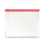 Affordable transparent toiletry / cosmetics bag for travel transparent red colour