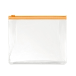 Affordable transparent toiletry / cosmetics bag for travel transparent orange colour