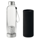 Borosilicate bottle, tea strainer, protective cover, 500 ml black colour