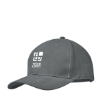 Promotional baseball cap with 6 panels and tuck tab view with print area