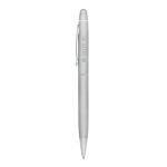 Ballpoint metal touch pen with blue ink in a case matt silver colour image with logo