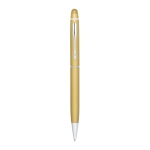 Ballpoint metal touch pen with blue ink in a case gold colour first view