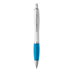 Budget pen for promoting your brand, black ink light blue colour first view