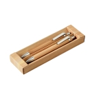 Ecological set with bamboo ballpoint pen and pencil natural colour second view in box