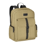 Outdoor style canvas cotton laptop backpack, 15.6'' khaki colour