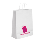 Affordable paper bag white kraft paper, 90 g/m2 white colour image with logo