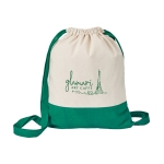 Drawstring bag from high-quality cotton, 180 g/m2 green colour image with logo 2