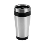 Affordable stainless steel and plastic thermos mug, 410 ml black colour