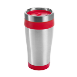 Affordable stainless steel and plastic thermos mug, 410 ml red colour