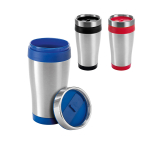 Affordable stainless steel and plastic thermos mug, 410 ml various colours