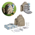 Picnic set, backpack, cooler compartment & fleece blanket various colours