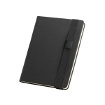 Notebook, faux leather cover, pen holder, A5 black colour