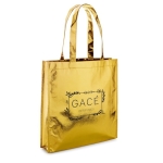 Shiny non-woven bag in silver or gold, 90 g/m2 gold colour image with logo