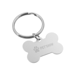 Aluminium keychain in the shape, Bone matt silver colour image with logo