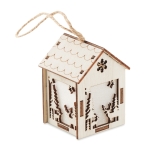 Christmas decoration with lights, in the shape of a house wood colour