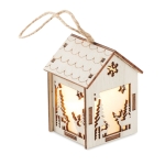 Christmas decoration with lights, in the shape of a house wood colour second view