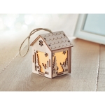 Christmas decoration with lights, in the shape of a house wood colour ambient view