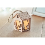 Christmas decoration with lights, in the shape of a house wood colour second ambient view