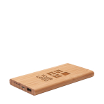 Wireless bamboo power bank as a sustainable gift, 6,000 mAh view with print area