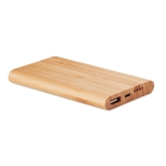 Flat external battery made of bamboo, 2,200 mAh wood colour